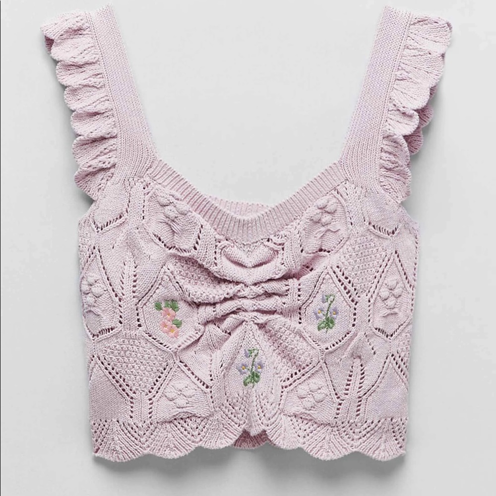 Zara Floral Knit Top - Pastel Pink